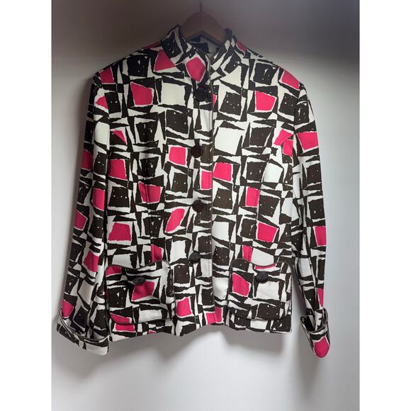 N Touch Blazer Size 12 Style 88OD Pink Brown Geometric Pattern Funky Glam - Picture 4 of 9
